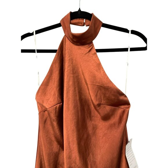 Lulus Love in Your Life Rust Brown Satin Halter Maxi Dress NWT Small - Picture 3 of 6